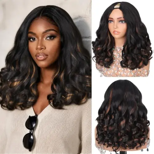 Geogroket Yaki Curly V Part wig in mixed brown