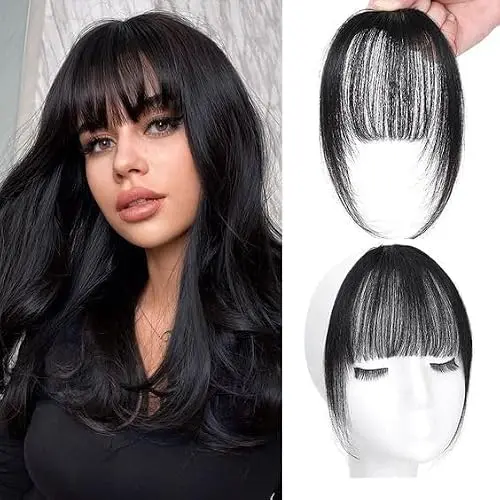 datanala natural black wispy human hair clip in bangs with temples