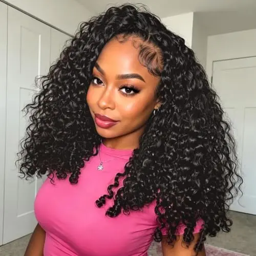 Rdibissom 20 inch Burmese curly half wig in natural black, 3-in-1 drawstring glueless style