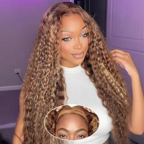 LJZYW 26 inch highlight ombre deep wave 5x5 HD lace closure wig