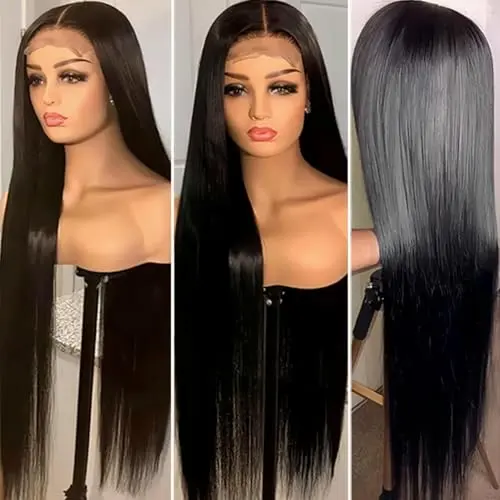 Fereowth 22 inch straight natural black human hair wig with 13x4 HD transparent lace front and pre-plucked baby hair