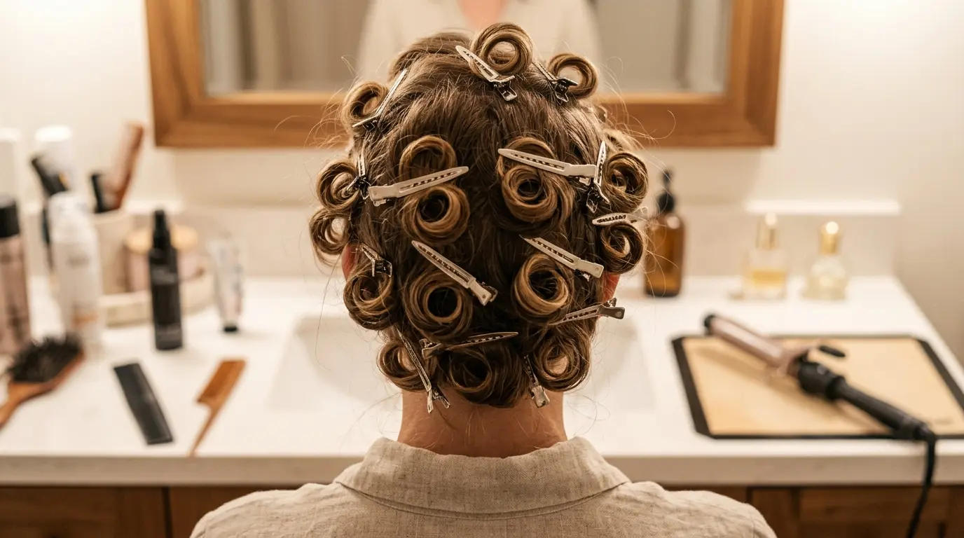 Waves pinned in cooling clips around the head before being released
